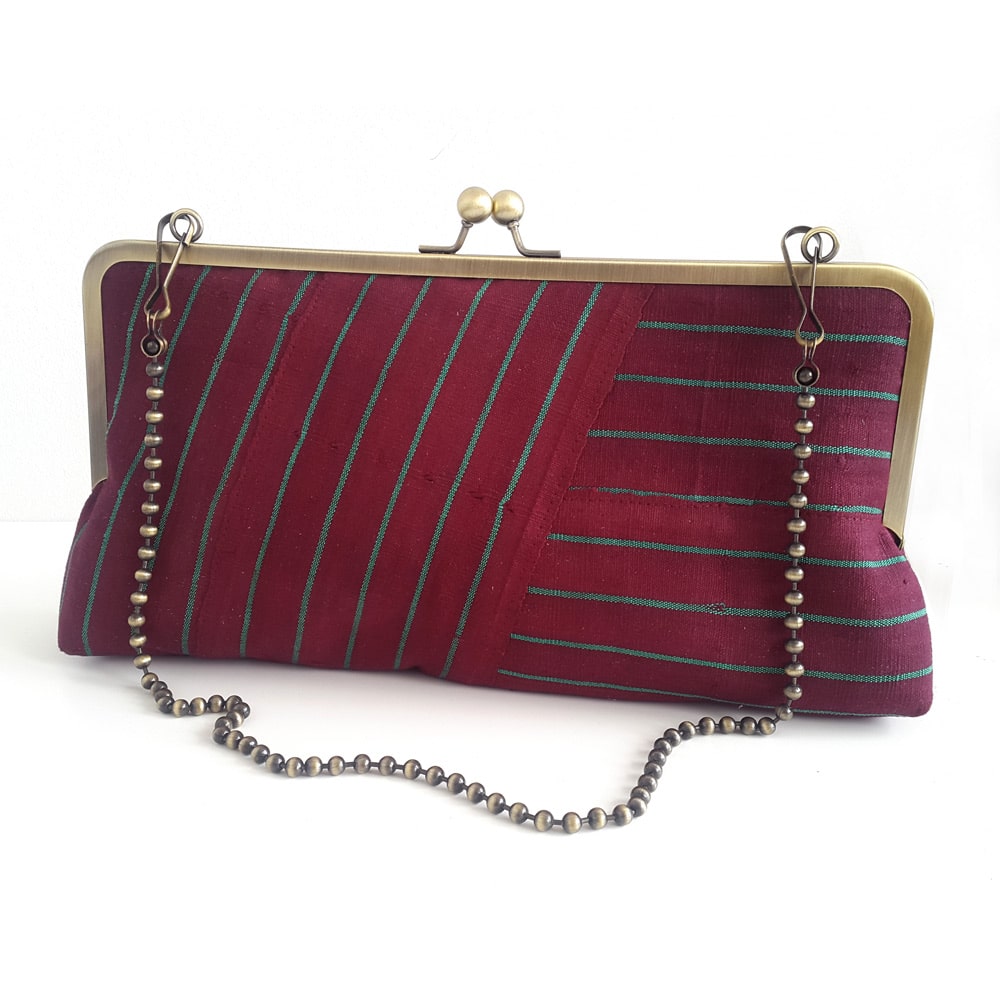 Statement maroon Clutch Purse in Alaari Aso-oke | UrbanknitUrbanknit