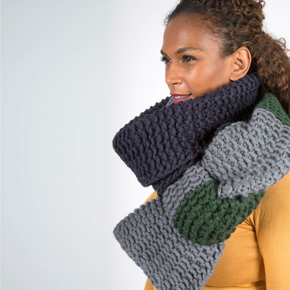 Blue Green and Grey Oversized Chunky Knit Scarf | Urbanknit