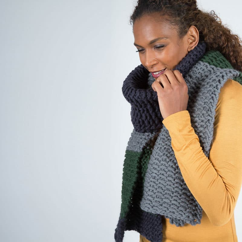 Blue Green and Grey Oversized Chunky Knit Scarf