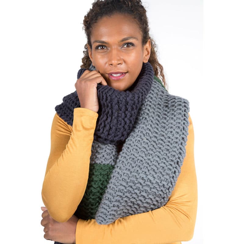 Blue Green and Grey Oversized Chunky Knit Scarf